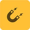 Brown magnet icon with two lightning bolts on a yellow square background.