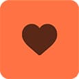 Brown heart symbol on an orange square background.